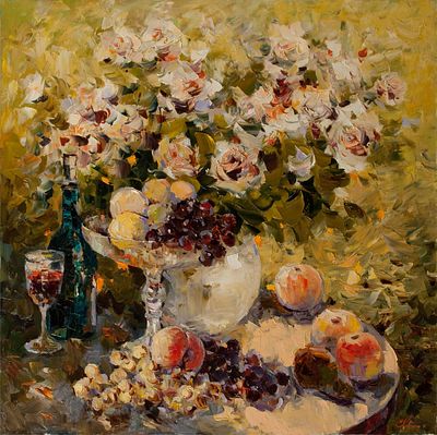 Малых Евгений &laquo;Летний натюрморт&raquo; 70х70 см, 2008 г. Холст, масло. Художник родился 23 февраля 