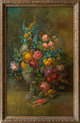 Неизвестный художник, гудзонская школа. Натюрморт с цветами. Конец XIX века, размер 