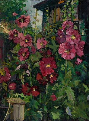 Коробейникова Татьяна. Мальвы, 2013г., 75х60см., х\м. Родилась в 1966 году в городе 