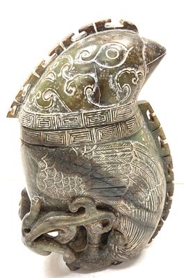 Старинная китайская скульптура &laquo;Птица&raquo; из твердого камня в стилистике архаичного китайского 