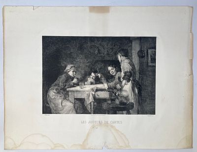 Гравюра "Les joueurs de cartes" (1897). Гравер Paul Maurou (1848-1931). Художник Joseph Bail 