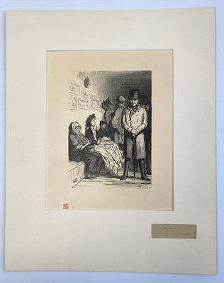 Старинная гравюра по Оноре Домье (Франция, 1808-1879) "Les Omnibus Complet!!!". Размеры: 53,7 