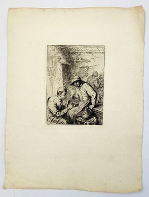 Старинная гравюра. Автор Adriaen van Ostade (1610-1685). Голландия. Размеры: 31,6 см х 23,5 см 