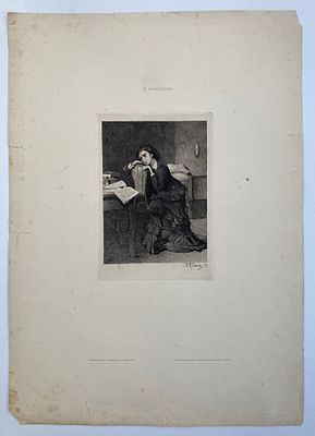 ТОП-ЛОТ! Гравюра по картине П.А. Брюллова (1840-1914) "За чтением", 1874 г. Подпись автора и 