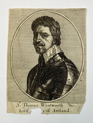Гравированный портрет Томаса Вентуорта. Европа, 17-18 век. Размер 15,2 см х 11,5 см. Томас 