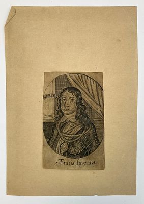 Гравированный портрет Принца Чарльза Уэльского, впоследствии Чарльза II. Европа, 17 век. 