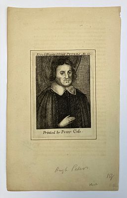 Гравированный портрет Хью Питерcа (Hugh Peters, 1598-1660). Англия, 17-18 век. Размер 23,5 см х 