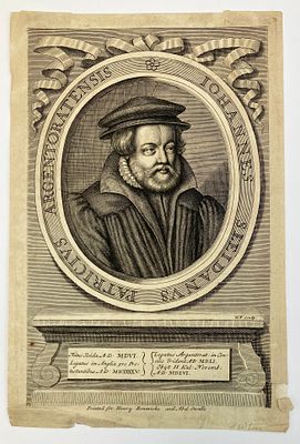 Гравированный портрет Иоганна Слейдана (Johann Sleidan, 1506-1556). Европа, 17-18 вв. Размер 26 