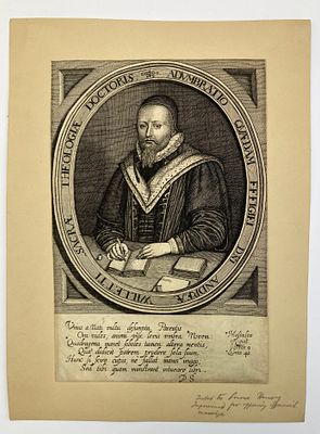 Гравированный портрет Эндрю Уиллета (Andrew Willet, 1562-1621). Европа, 17-18 в. Размеры 28,7 