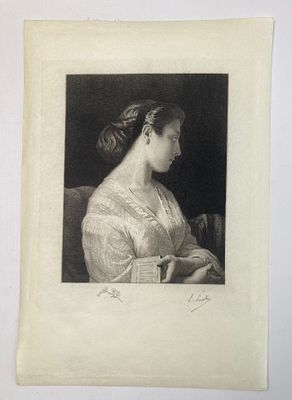 Старинная гравюра, автор Louis Ruet (Франция, 1861-1900) по картине Жана Ипполита Фландрена 