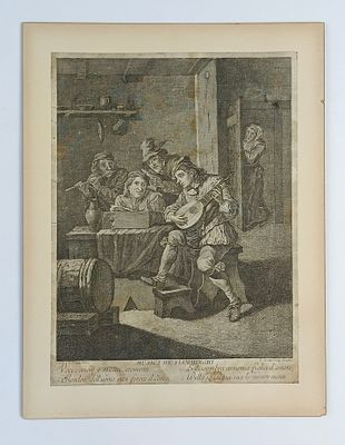 Старинная гравюра &laquo;Musica De'Fiamminghi&raquo; по мотивам произведения Давида Тенирса Второго или 