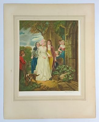 Cтаринная цветная гравюра в технике меццо-тинто. Название "Marriage", гравер Henry Scott 
