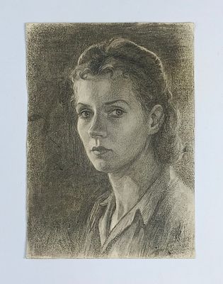 Неизвестный художник, Женский портрет, 1948. Размер 42 см х 30 см.