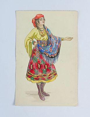 Эскиз костюма к театральной постановке. Размер листа 33,5 см х 22 см. Эскиз костюма к 