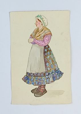 Эскиз костюма к театральной постановке. Размер листа 33,5 см х 22 см. Эскиз костюма к 