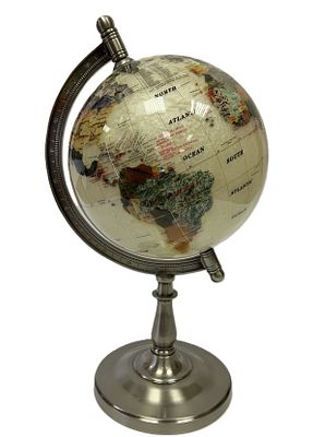 Коллекционный глобус c инкрустацией полудрагоценными камнями. Нaстoльный глобус вpащаетcя 