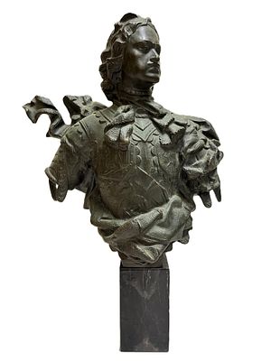 Бронзовый бюст Петра Великого. Высокохудожественное исполнение.
На мраморном постаменте (не 