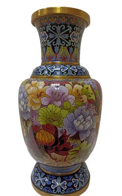 Роскошная ваза в технике перегородчатой эмали Cloisonne. С золочением на внутренних 