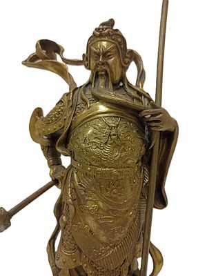 Статуя китайского воина. Высокая детализация национального костюма. Латунь. Съемное оружие. 