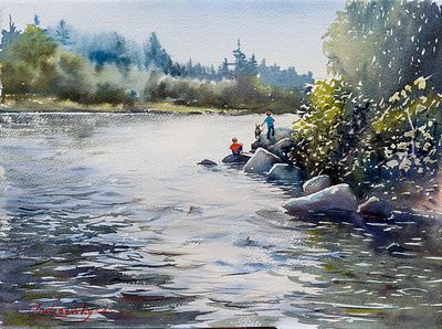 Андреевских Анна, "У реки", 2015 г., 27х37 см, бумага, акварель. Художница родилась в 1979 