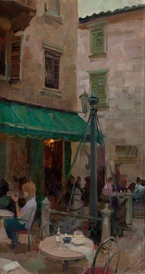 Анфиногенов Михаил, "Котор. Кафе", 2010 г., 70х37 см, холст, масло. . Михаил Николаевич 