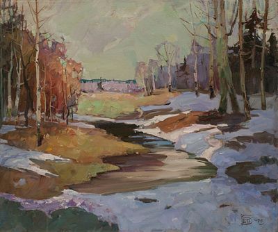 Баев Борис, "Весенний ручей", 2009 г., 60х70 см, холст, масло. В раме. Борис Петрович Баев 