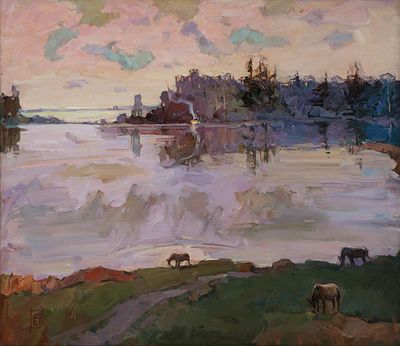 Баев Борис, "Розовый вечер", 2004 г., 60х70 см., холст, масло. В раме. Борис Петрович Баев 