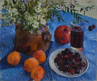 Базанов Иван Егорович, "Запах черешни", 2009 г., 37х44 см., холст, масло. Иван Базанов родился 