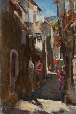 Базанов Иван Егорович, "Котор. С тарый город", 2009 г., 60х40 см, холст, масло. В раме. Иван 