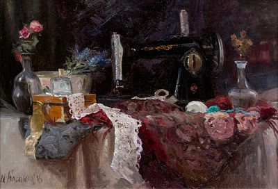 Богатов Илья, "Натюрморт со швейной машинкой", 2016 г.. 60х86 см., холст, масло. . Илья 
