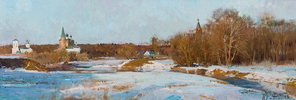 [Большой формат] Богатов Илья, "Дунилово зимой", 2016 г. 50х143 см., холст, масло. . Илья 