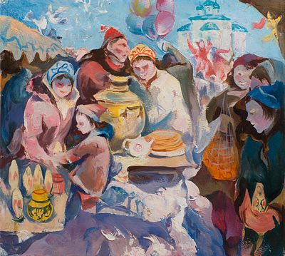 Скок Владислав Антонович (1922-2012), Заслуженный художник России, "На ярмарке" 36х40 см. 