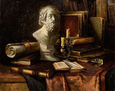 [Большой формат] Калинин Михаил Алексеевич "В старой библиотеке" 80х100 см, 2015 г. Холст, масло. 