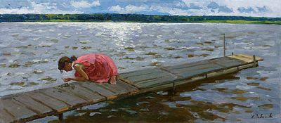 [Большой формат] Рыбакова Ирина, Академик РАХ, Заслуженный художник РФ, "На озере (Девочка на 