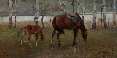 Коробков Денис "Молодо-зелено" 30х70 см, 2009 г. Холст, масло. Оформлена в раму. Денис 