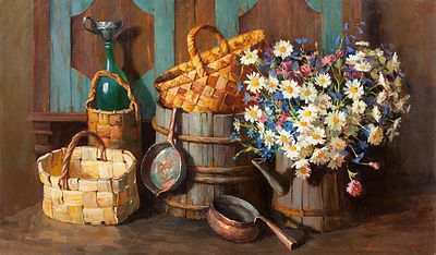 [Большой формат] Афоньшин Николай Дмитриевич "Вещи из старого дома" 80х135 см, 2001 г. Холст, масло.