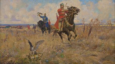 Бабюк Станислав Валентинович "Соколиная охота" 50х90 см, 2006 г. Холст, масло. Станислав 