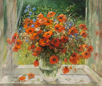 Ень Александр Николаевич "Радость на подоконнике" 60х70 см, 2013 г. Холст, масло. Александр 