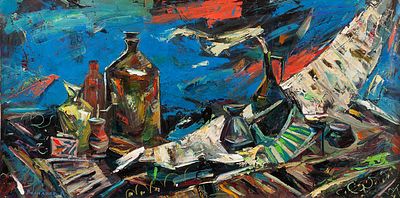 [Большой формат] Велиляев Ленур "Натюрморт" 2008 г. 60х120 см, холст, масло. Ленур Юсуфович 