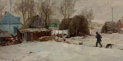 [Большой формат] Вилков Андрей "С охоты" 2008 г. 50х100 см, холст, масло. Оформлена в раму. Андр 