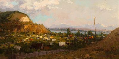 [Большой формат] Вилков Андрей "Утро в Ширяево" 2007 г. 50х100 см, холст, масло. Оформлена в раму.