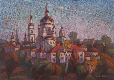 Вольфсон Павел &laquo;Осенний вечер в Малоярославце&raquo; 43x61 см, 2010 г. Бумага, пастель. Оформлена в 