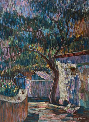 Вольфсон Павел "Старая яблоня" 2008 г. 59х43 см, бумага, пастель. Оформлена в паспарту и раму. П 