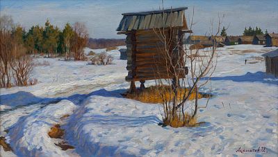 Акжигитов Ильдар "Старый амбар", 35x60 см, 2011 г. Холст, масло. Ильдар Кадирович Акжигитов – 