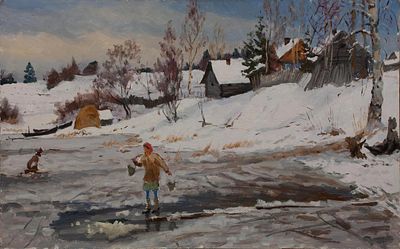 Богатырёв Михаил Григорьевич (1924-1999), Заслуженный художник России, "На речку по воду" 50х80 