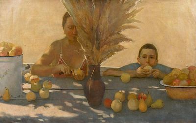 [Очень большой формат] Орлова Ольга "Яблочный спас", 2013 г., 130х81,5 см, холст, масло. Работа 