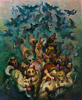 [Большой формат] Птюхин Василий (1948-2021), "Забег" 2002 г., 120х100 см, холст, масло. Лауреат 