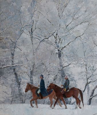Асеев Михаил Александрович "Лошади в зимнем лесу" 86х74 см, 2009 г. Холст, масло. Родился в 