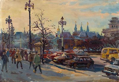 Шаров Борис Александрович "Театральная площадь" 35х50 см, 19993 г. Холст, масло. Родился в 