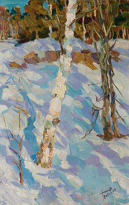 Теняев Олег Анатольевич (1960-2023). &laquo;Березка. Этюд к картине "Дыхание весны"&raquo;, 58x37 см, 2006 